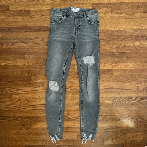 Free People Charcoal Distressed Skinny Jeans - Picture 2 of 4